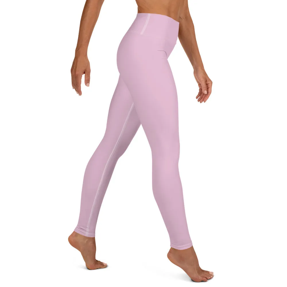 Light Pink Women's Leggings, Pastel Solid Color Print Long Yoga Pants- Made in USA/EU