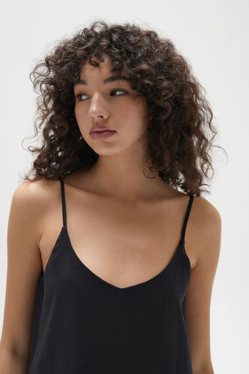 LINEN SLIP DRESS | BLACK
