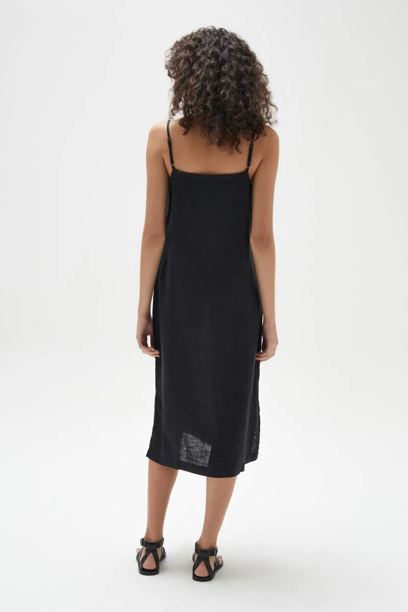 LINEN SLIP DRESS | BLACK
