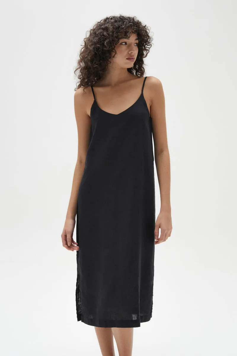 LINEN SLIP DRESS | BLACK