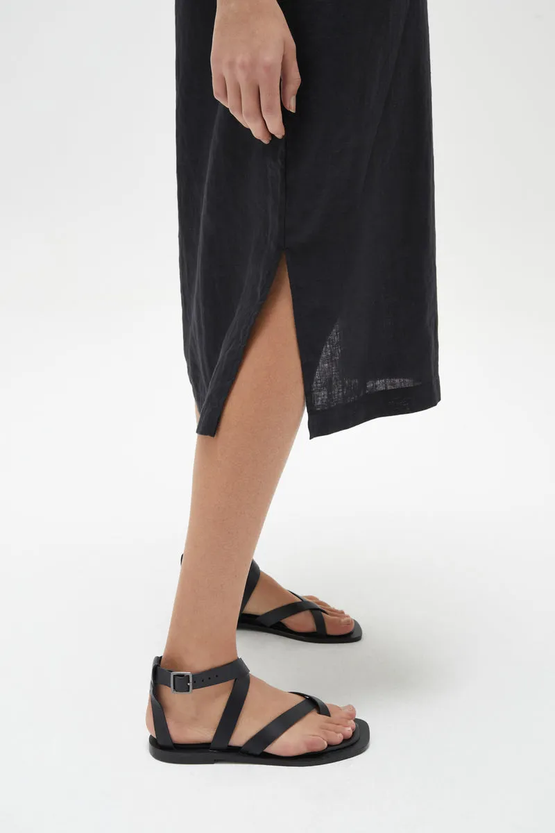 LINEN SLIP DRESS | BLACK