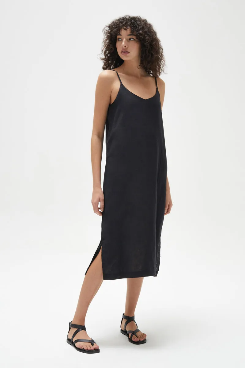 LINEN SLIP DRESS | BLACK