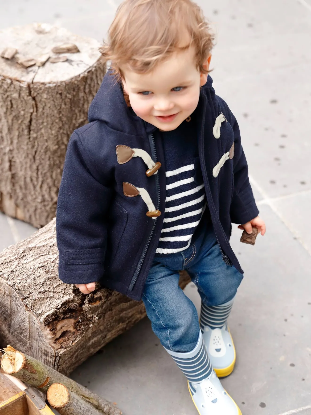 Manteau duffle-coat bébé avec capuche gris chine - Vertbaudet