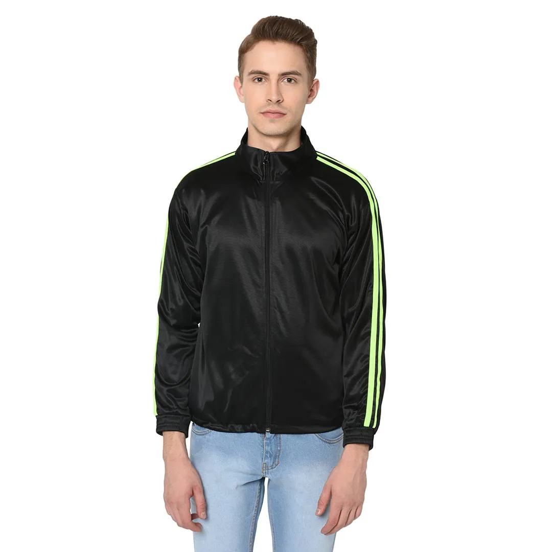 Men's Black Self Pattern Polyester Track Jacket