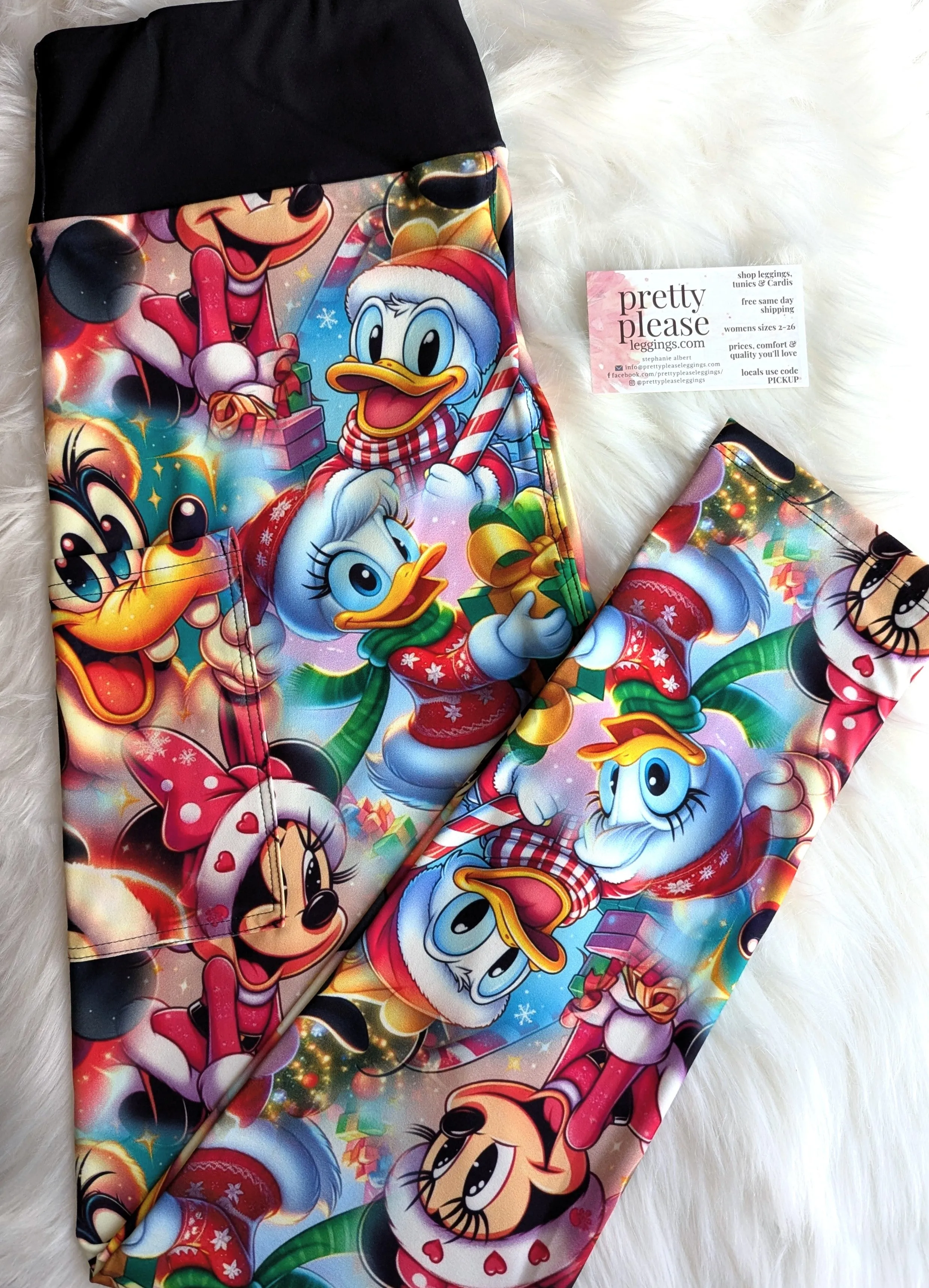 Mickey & Minnie Magic Kingdom Christmas Super SOFT Yoga Band Leggings Disney rts