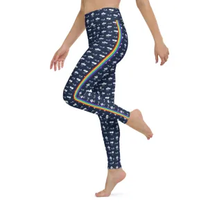 Navy Palm Tree Chakra Stripe High Waist Yoga Leggings