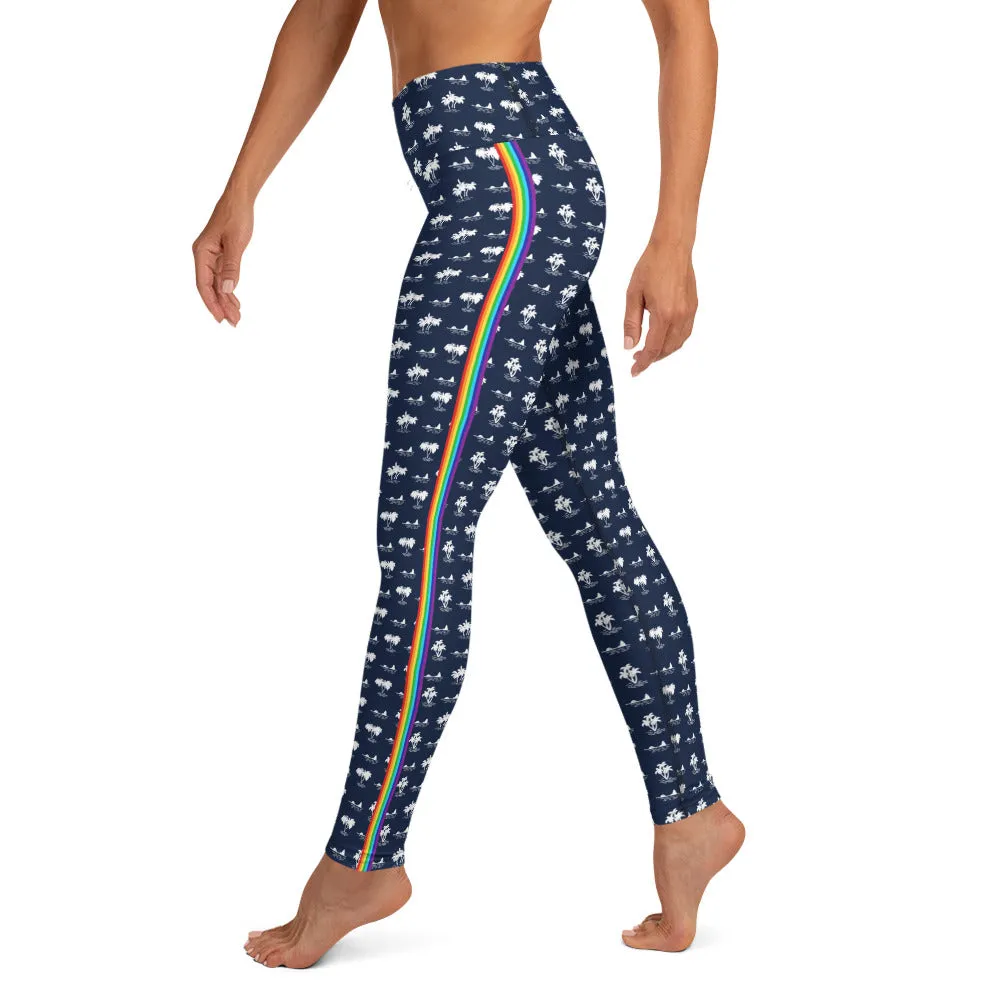 Navy Palm Tree Chakra Stripe High Waist Yoga Leggings