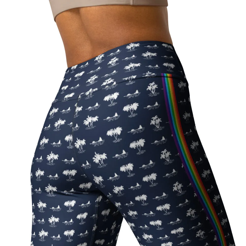 Navy Palm Tree Chakra Stripe High Waist Yoga Leggings