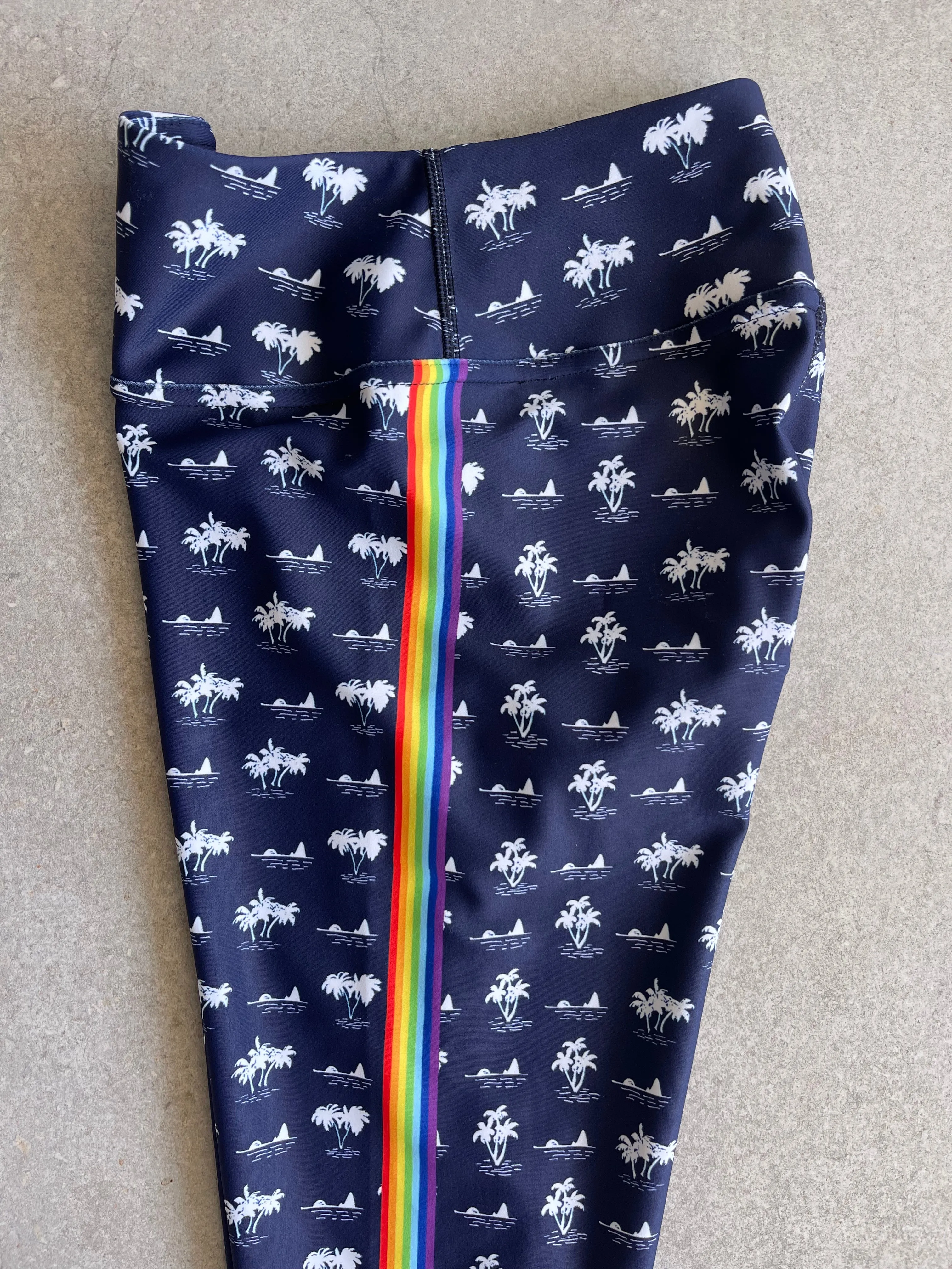 Navy Palm Tree Chakra Stripe High Waist Yoga Leggings