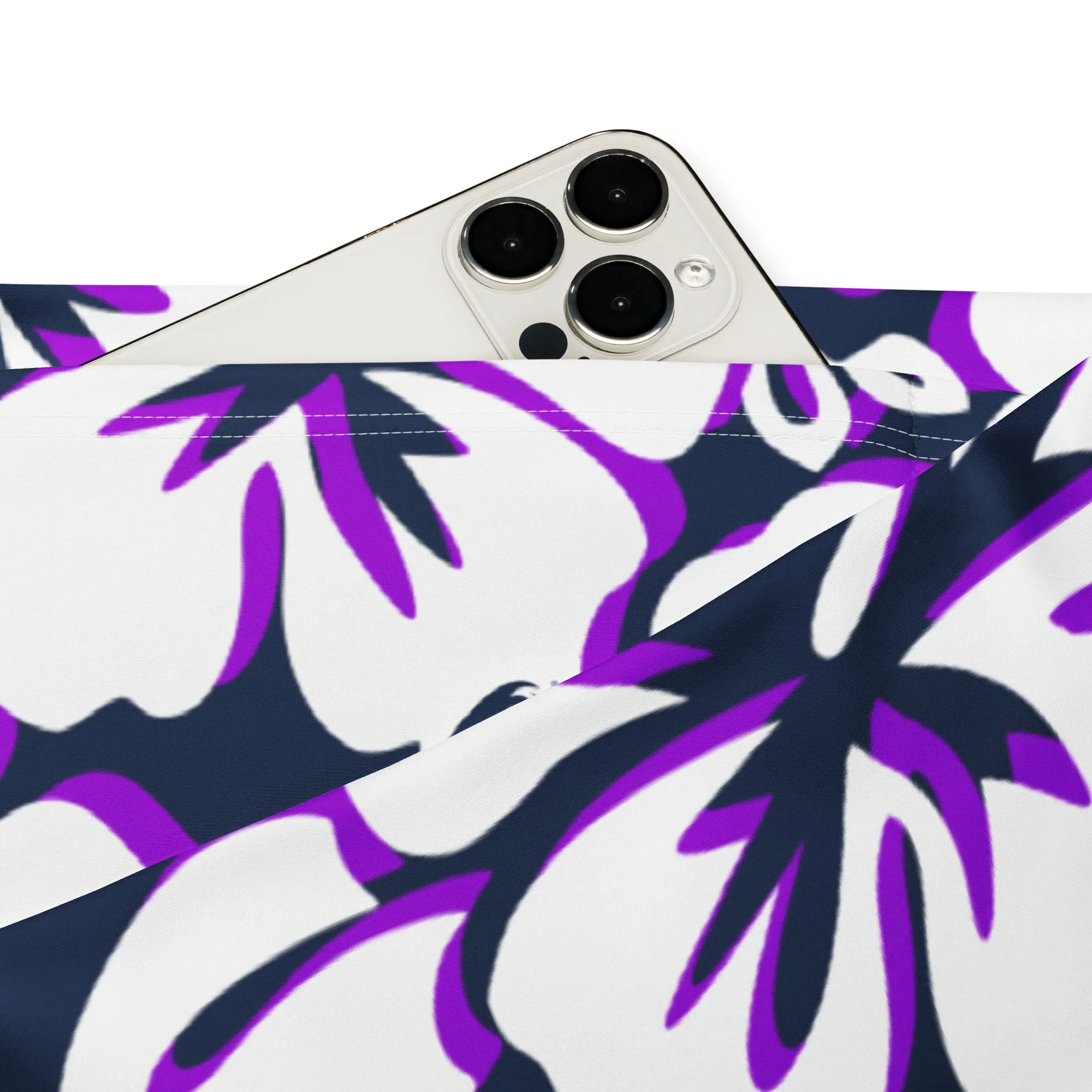 Navy, Purple and White Hawaiian Flowers Flare Leggings