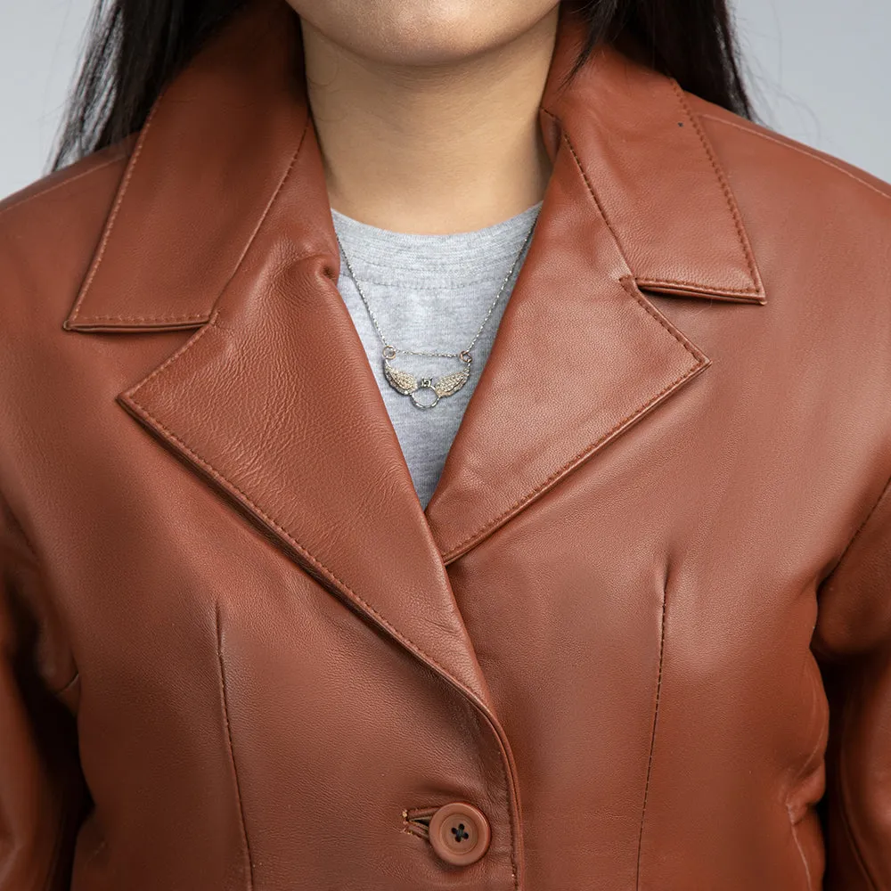Notch Collar Brown Leather Blazer