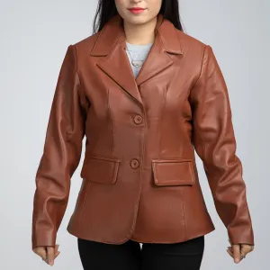 Notch Collar Brown Leather Blazer