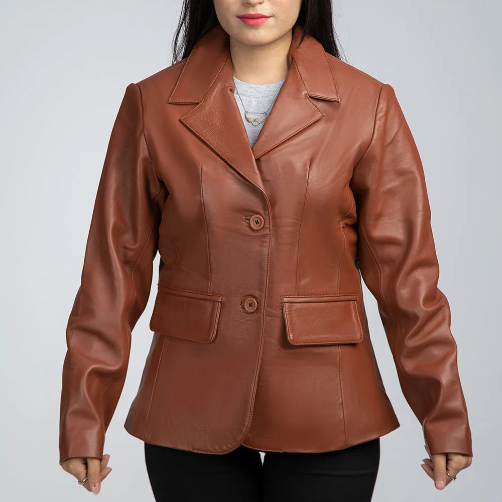Notch Collar Brown Leather Blazer