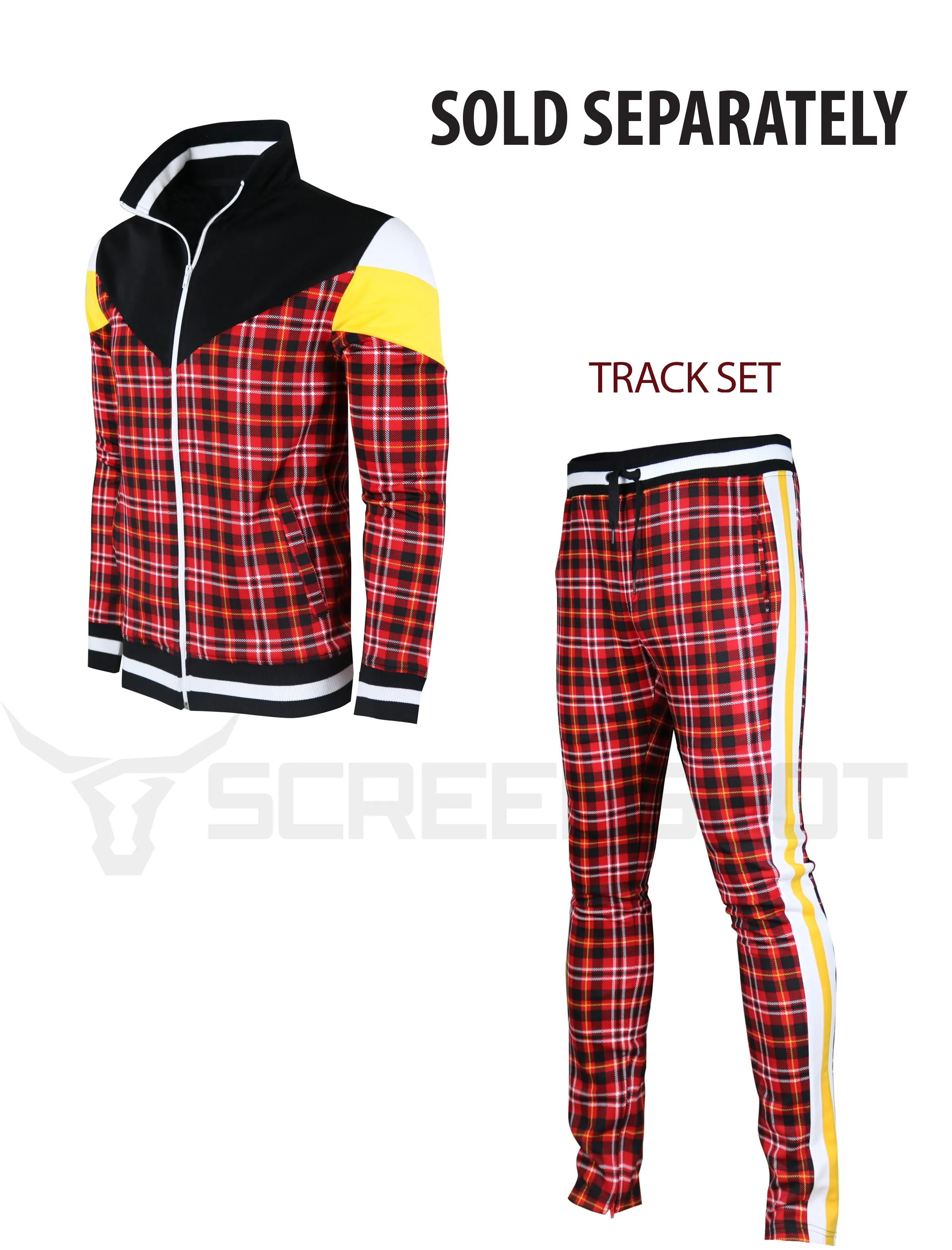P11957-RED PLAID PATTERN TRAK PANTS-RED