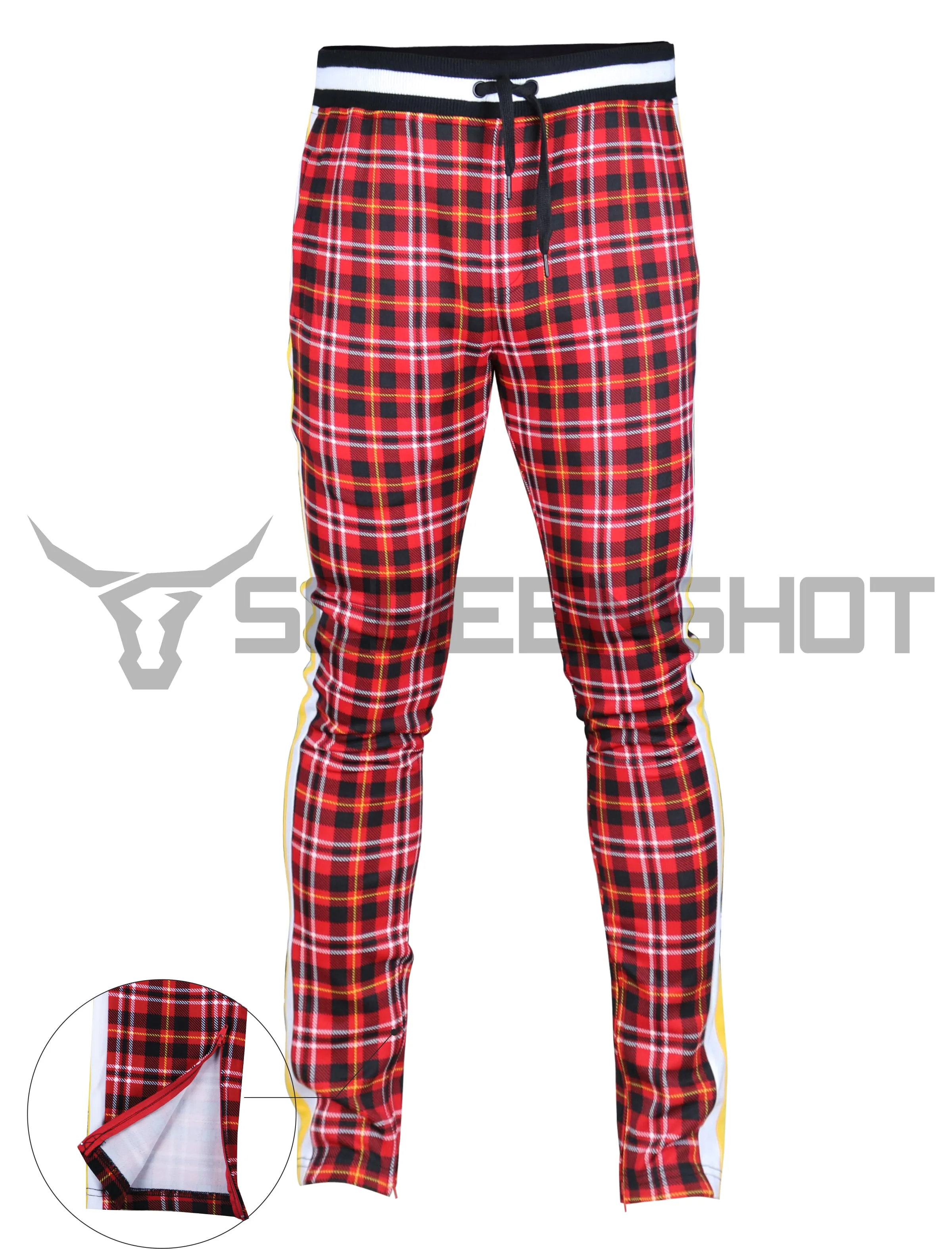 P11957-RED PLAID PATTERN TRAK PANTS-RED