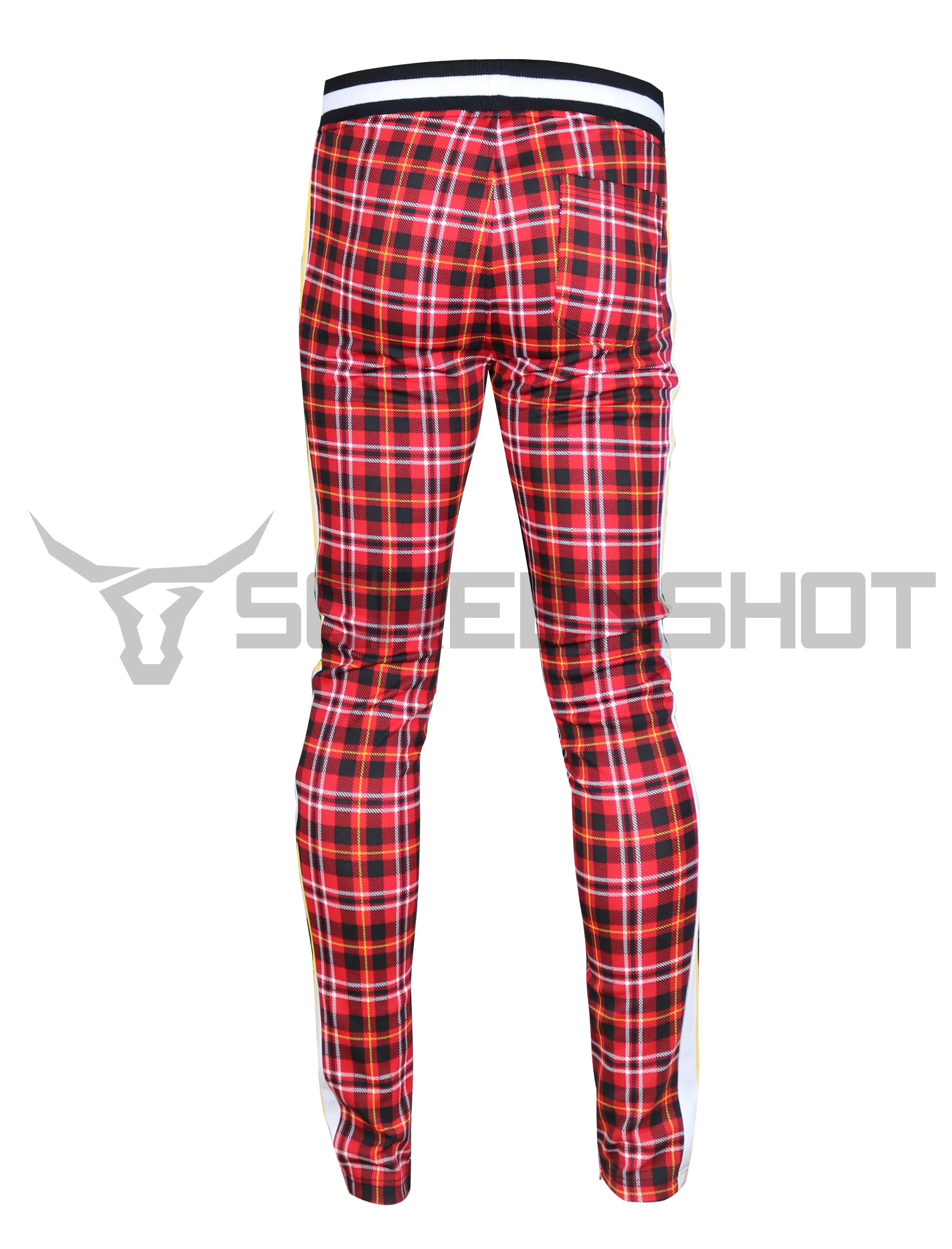 P11957-RED PLAID PATTERN TRAK PANTS-RED