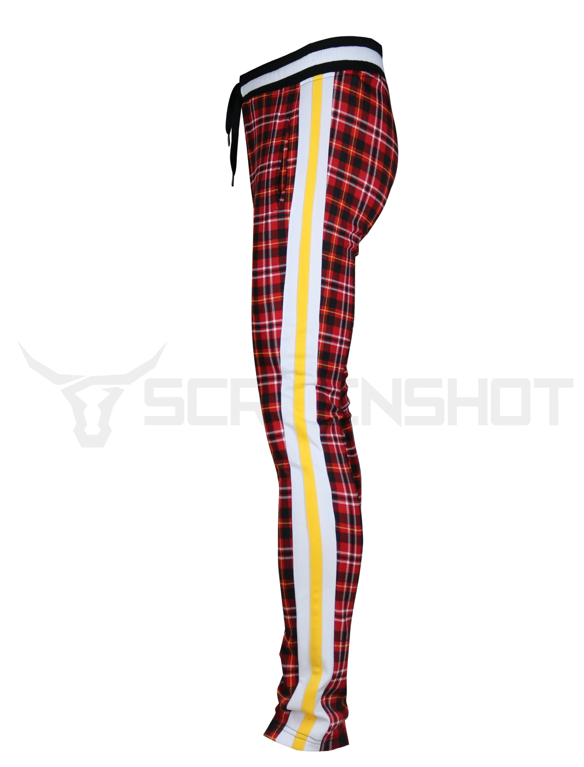 P11957-RED PLAID PATTERN TRAK PANTS-RED