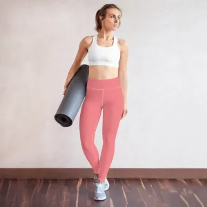 Peach Pink Yoga Leggings, Women's Solid Pink Color Long Yoga Pants-Made in USA/EU/MX
