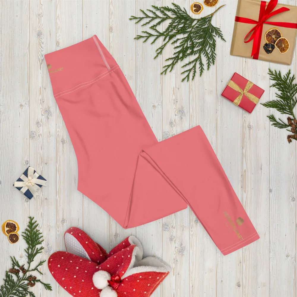 Peach Pink Yoga Leggings, Women's Solid Pink Color Long Yoga Pants-Made in USA/EU/MX