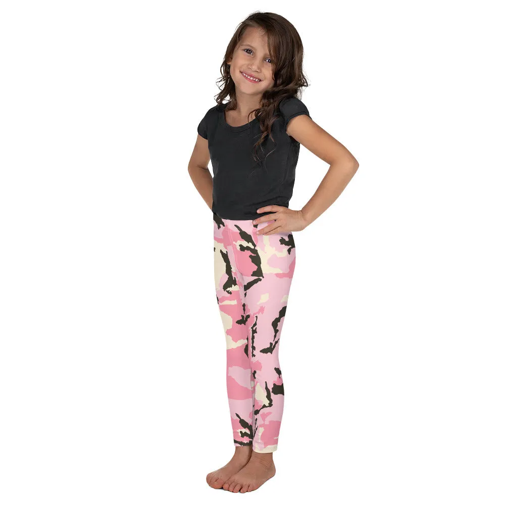 Pink Camo Print Kid's Leggings, Kid's Camouflaged Military Print Leggings Elastic Fitness Tights- Made in USA/ EU