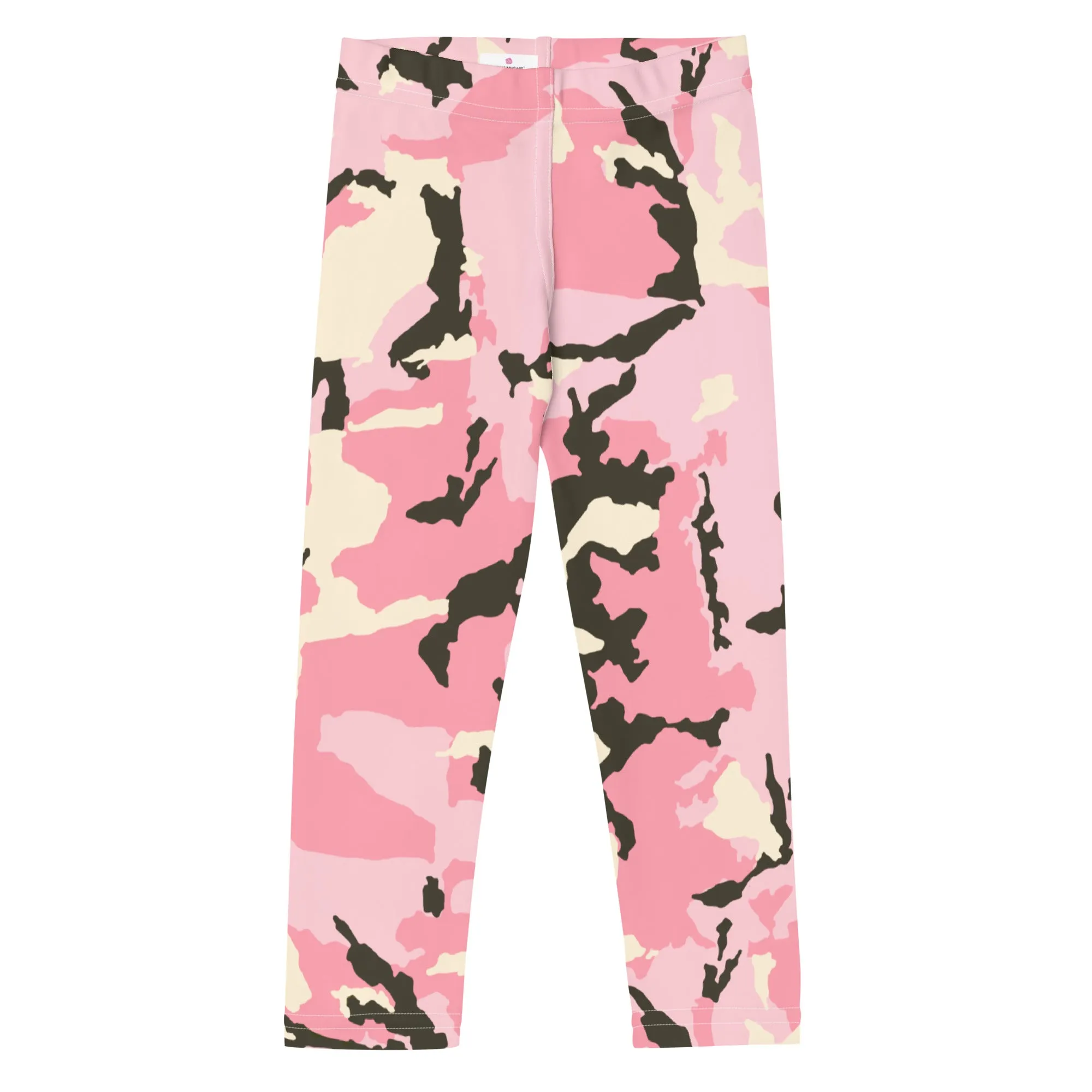 Pink Camo Print Kid's Leggings, Kid's Camouflaged Military Print Leggings Elastic Fitness Tights- Made in USA/ EU