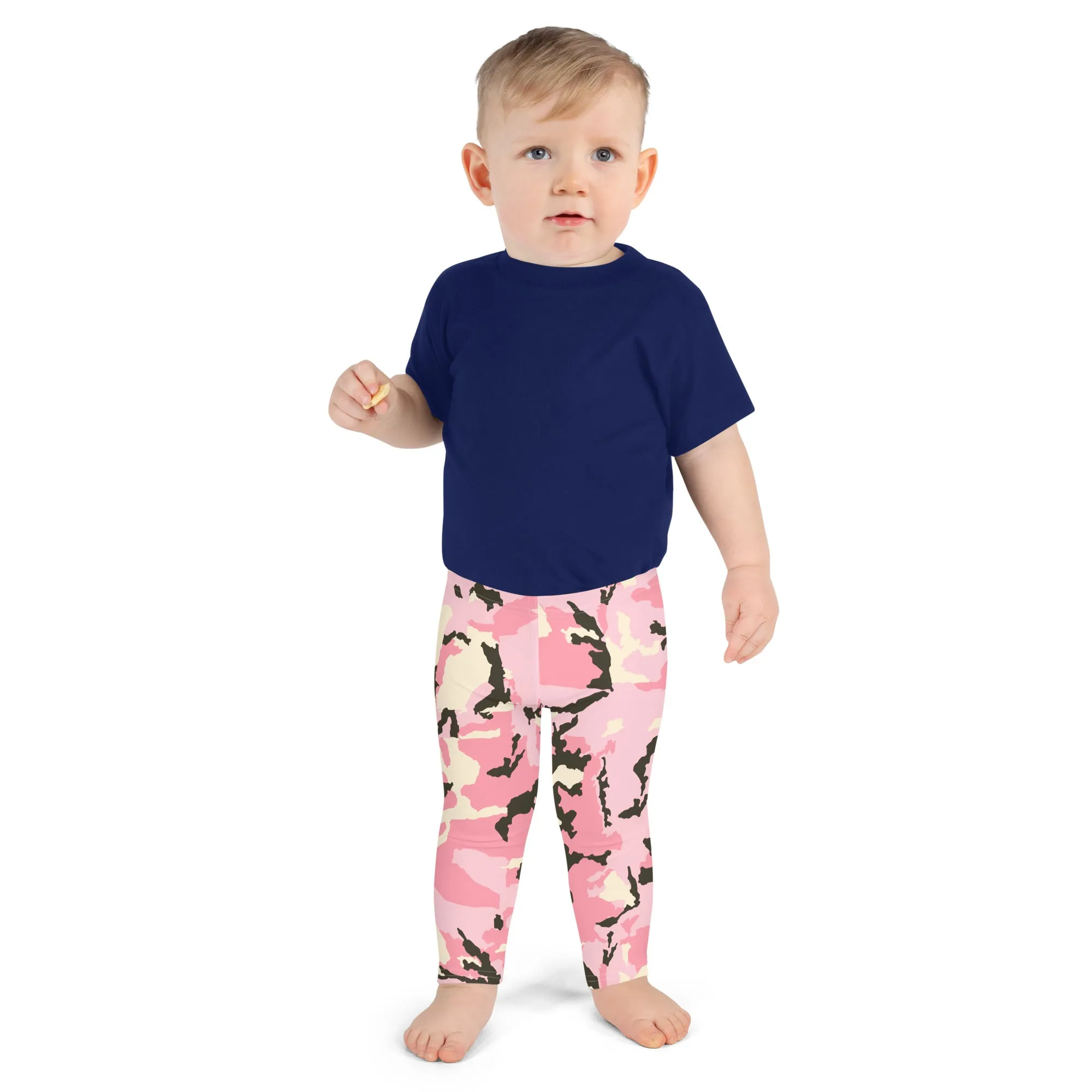 Pink Camo Print Kid's Leggings, Kid's Camouflaged Military Print Leggings Elastic Fitness Tights- Made in USA/ EU