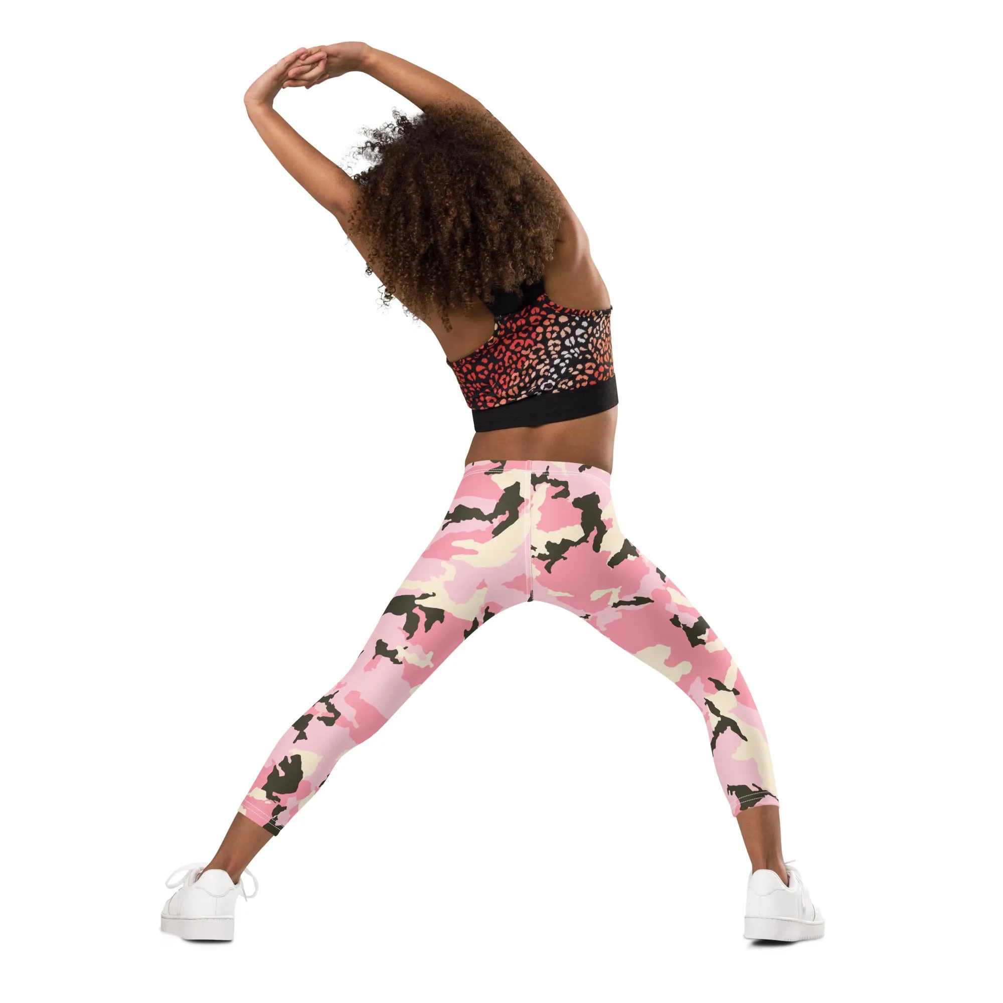 Pink Camo Print Kid's Leggings, Kid's Camouflaged Military Print Leggings Elastic Fitness Tights- Made in USA/ EU