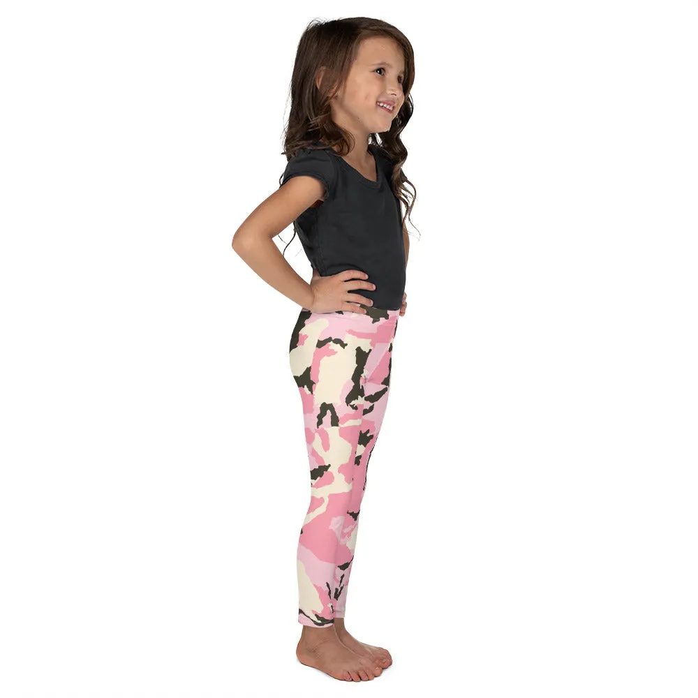 Pink Camo Print Kid's Leggings, Kid's Camouflaged Military Print Leggings Elastic Fitness Tights- Made in USA/ EU