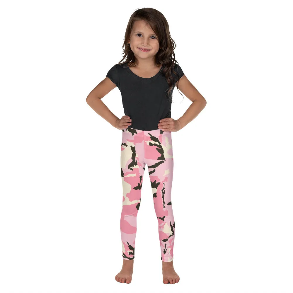 Pink Camo Print Kid's Leggings, Kid's Camouflaged Military Print Leggings Elastic Fitness Tights- Made in USA/ EU