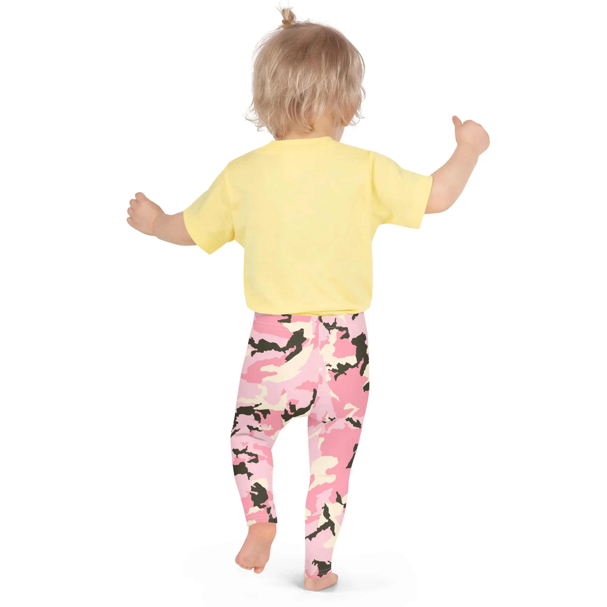 Pink Camo Print Kid's Leggings, Kid's Camouflaged Military Print Leggings Elastic Fitness Tights- Made in USA/ EU