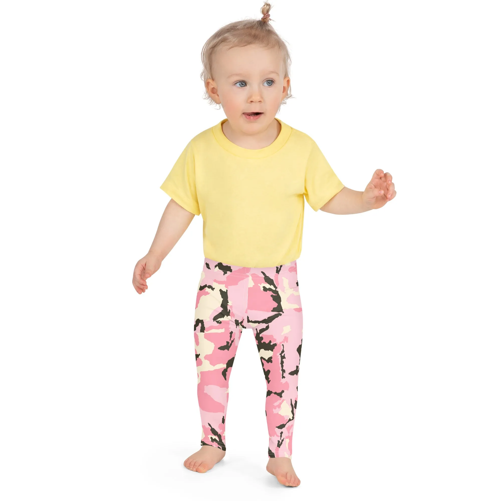 Pink Camo Print Kid's Leggings, Kid's Camouflaged Military Print Leggings Elastic Fitness Tights- Made in USA/ EU