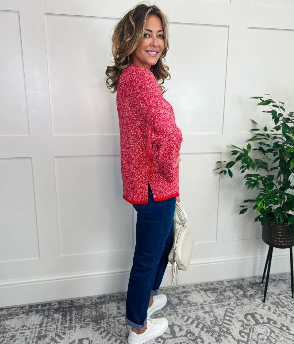 Red Textured Crew Neck Jumper
