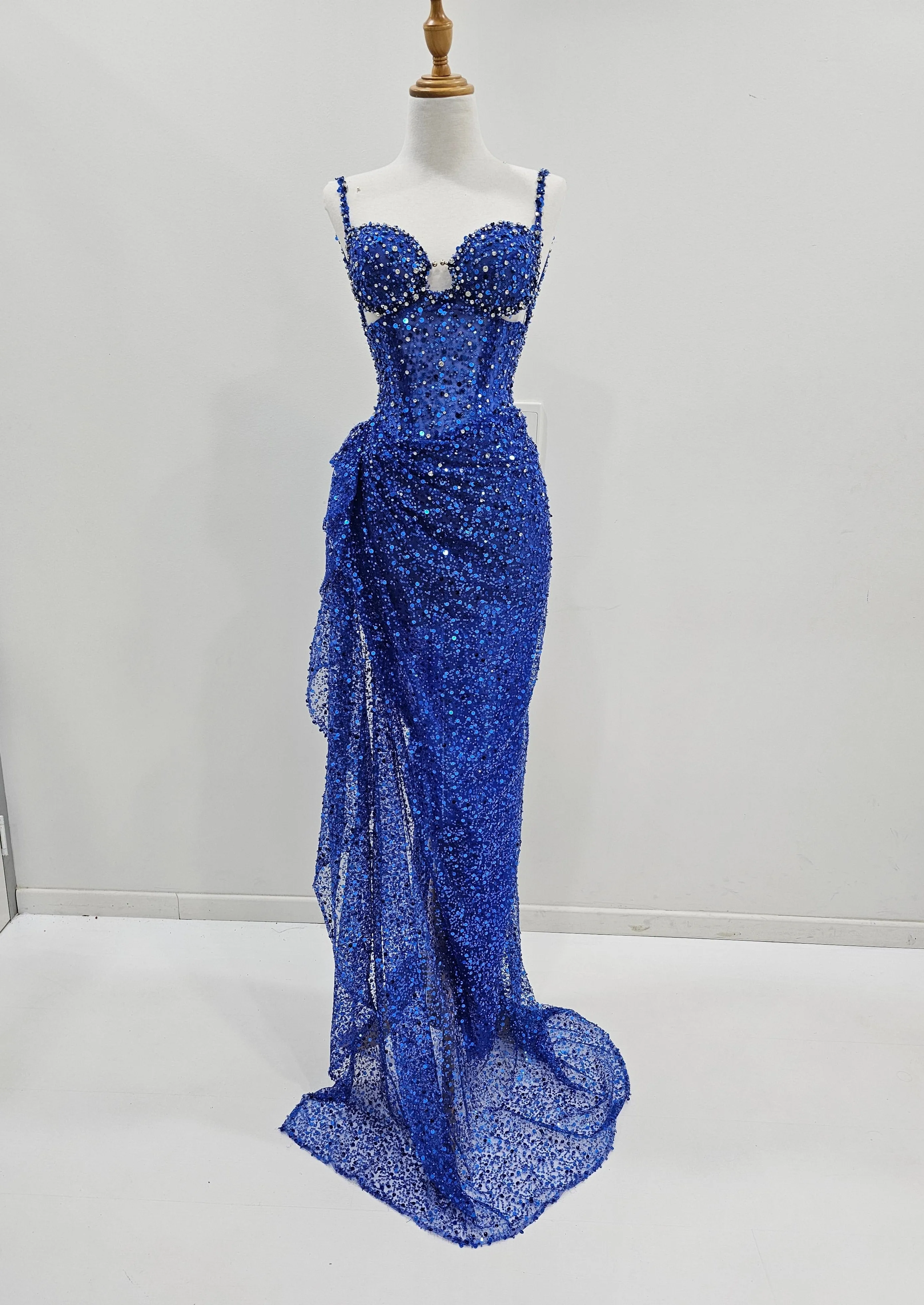 Royal blue beaded dress with corset top