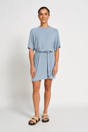 Rylee Stripe Box-Cut Tee Dress - Blue / White