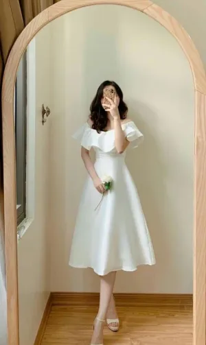 Simple White A Line Evening Party Dress   fg1249