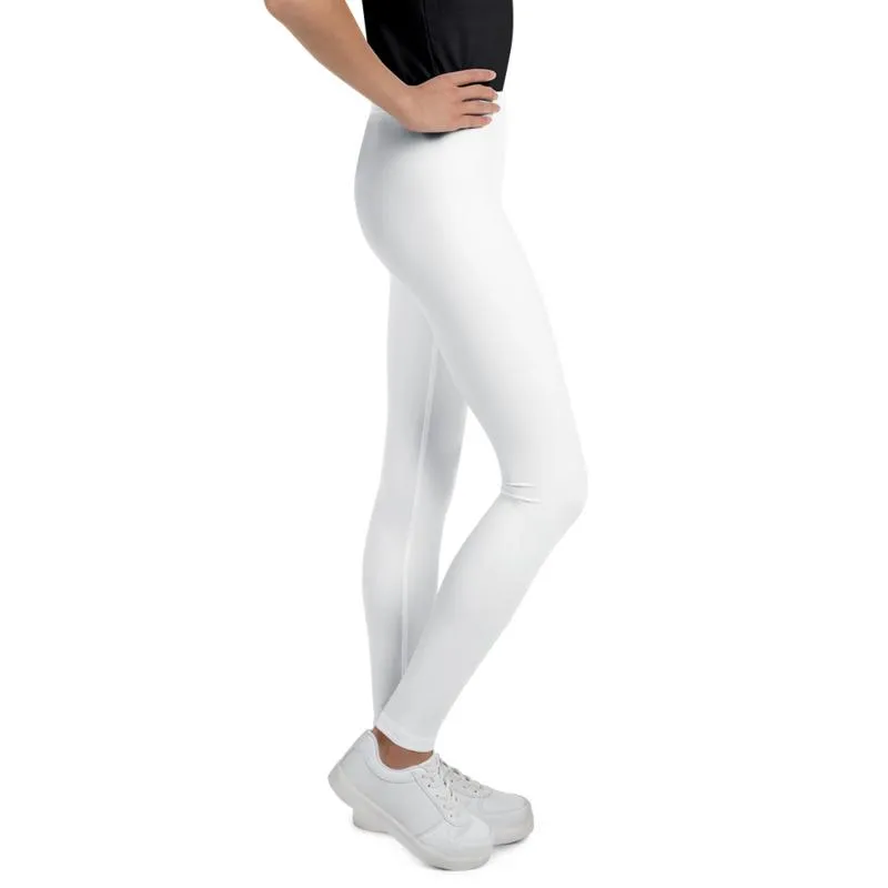 Solid White Color Premium Youth Leggings Comfy Compression Pants- Made in USA/EU