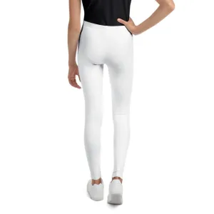 Solid White Color Premium Youth Leggings Comfy Compression Pants- Made in USA/EU