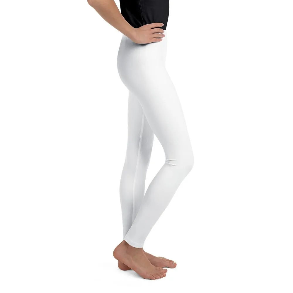 Solid White Color Premium Youth Leggings Comfy Compression Pants- Made in USA/EU