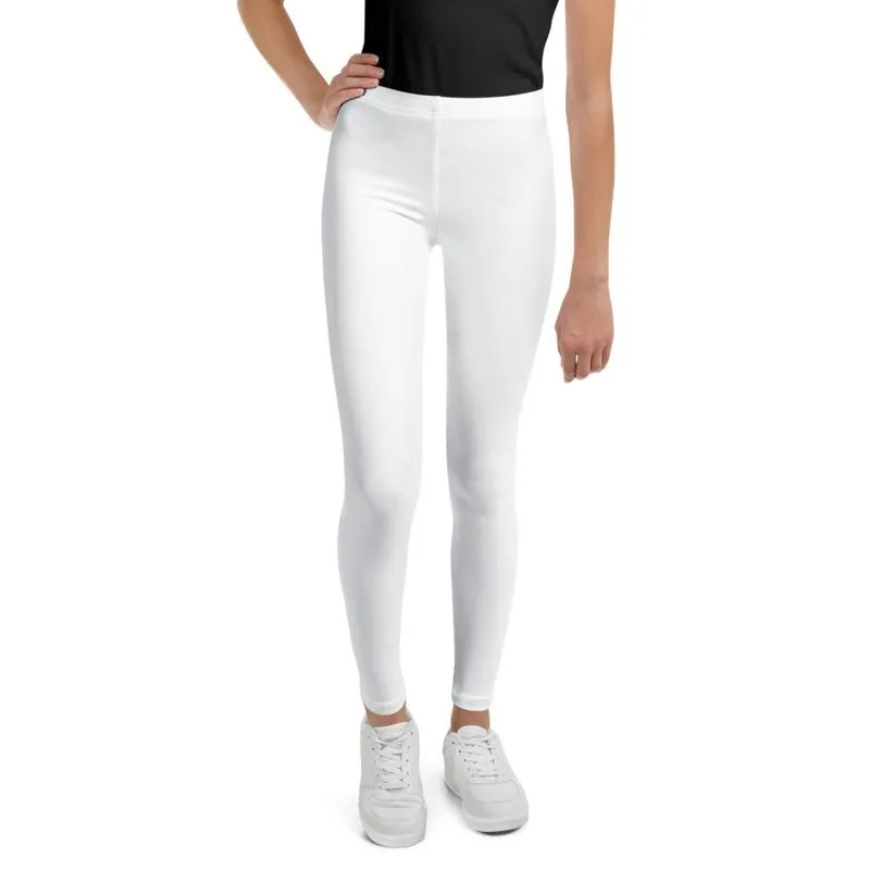 Solid White Color Premium Youth Leggings Comfy Compression Pants- Made in USA/EU