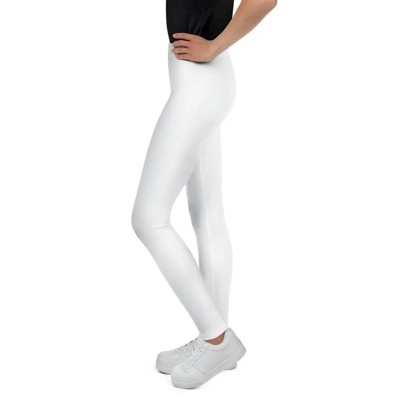 Solid White Color Premium Youth Leggings Comfy Compression Pants- Made in USA/EU