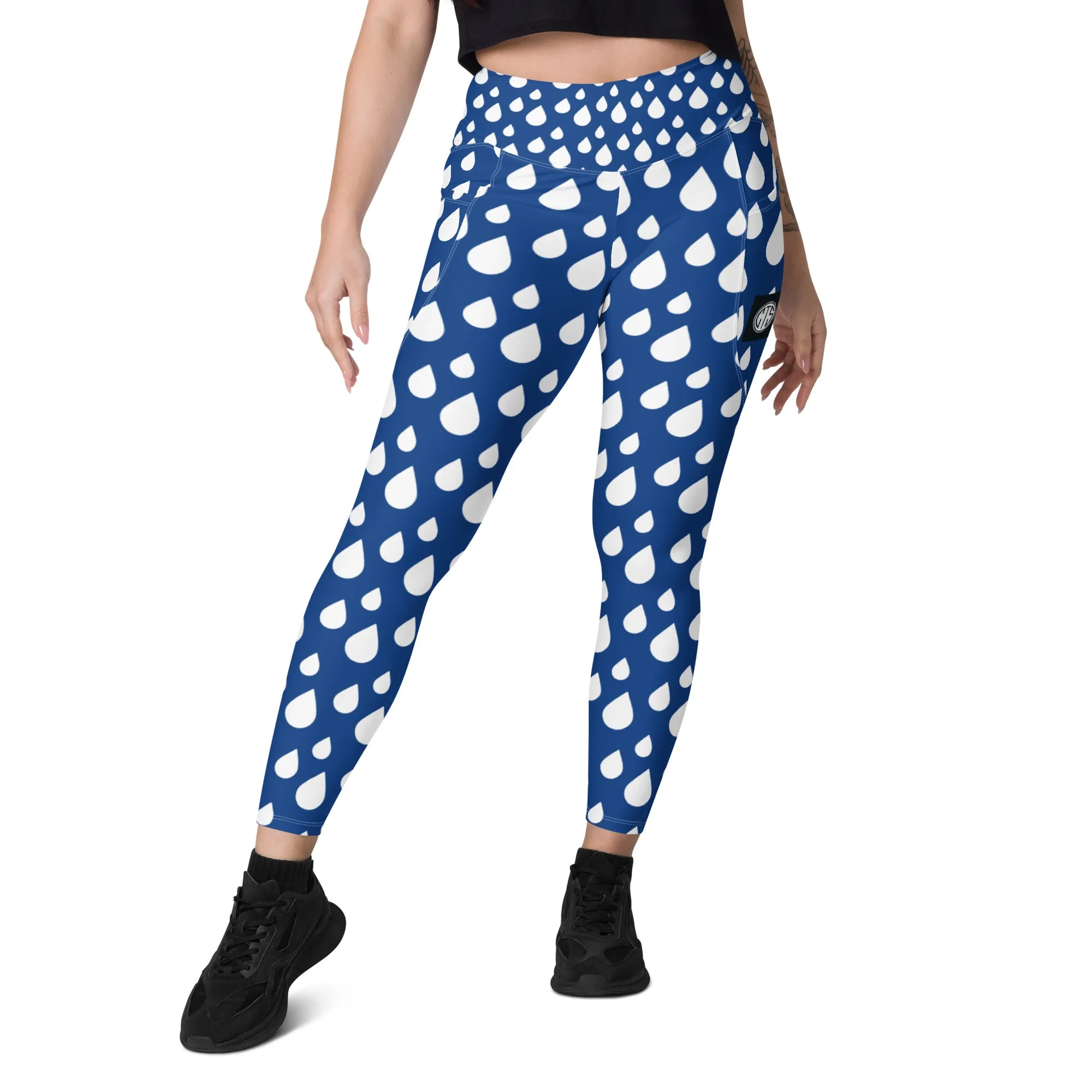 Sports mesh Leggings with CTS pockets Blue Rain Drops