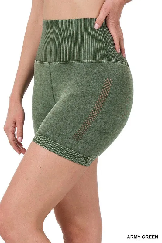 STONE WASHED SEAMLESS HIGH WAISTED SHORTS