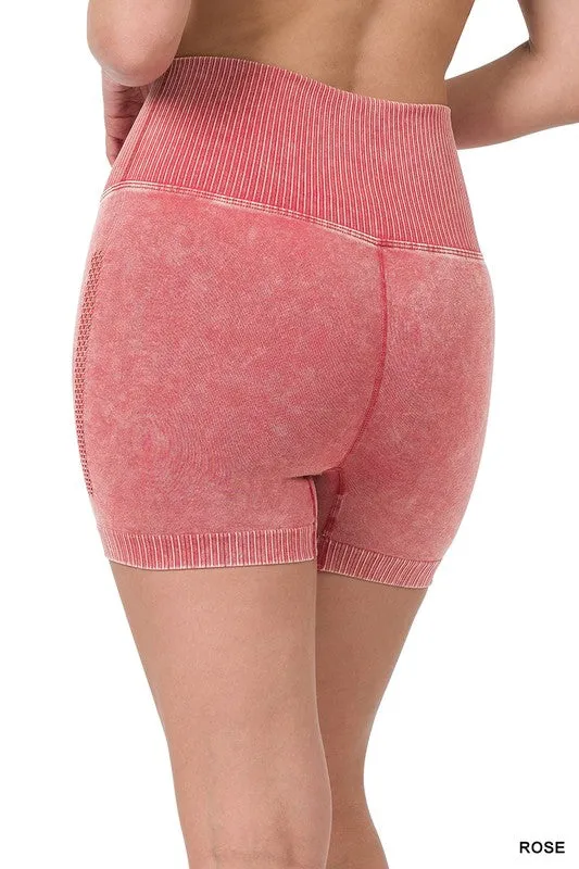 STONE WASHED SEAMLESS HIGH WAISTED SHORTS