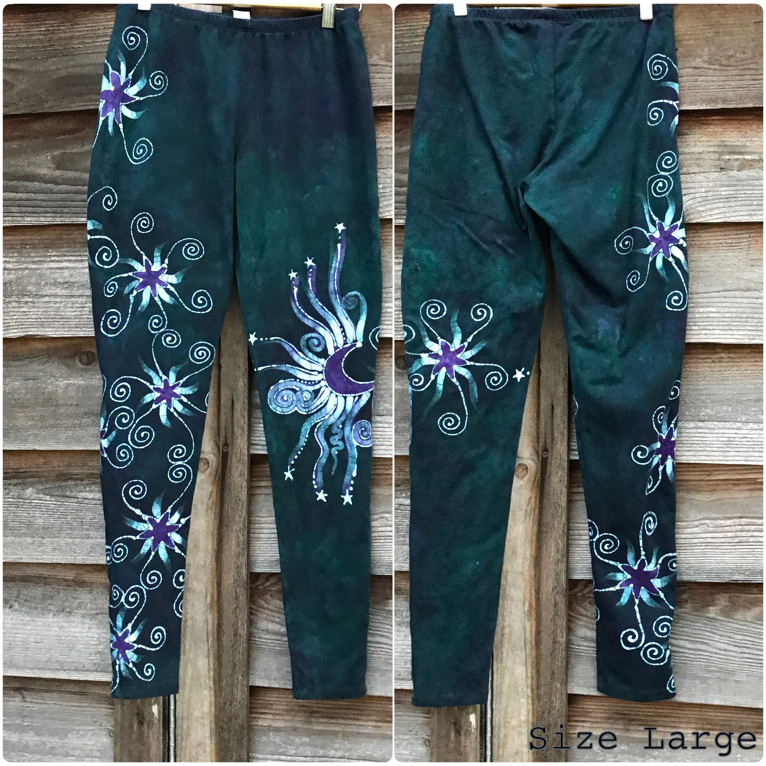 Teal and Purple Stars Batikwalla Leggings