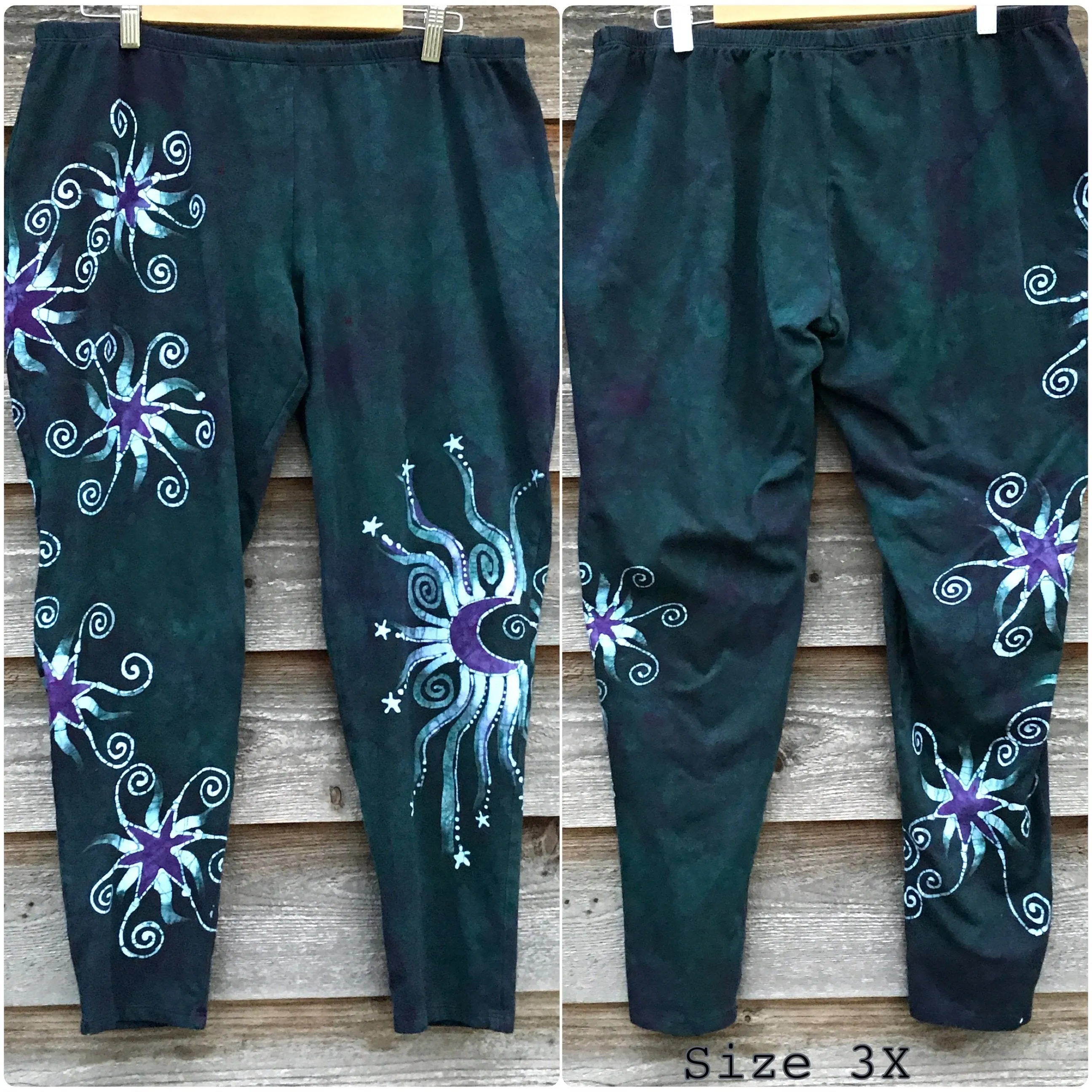 Teal and Purple Stars Batikwalla Leggings