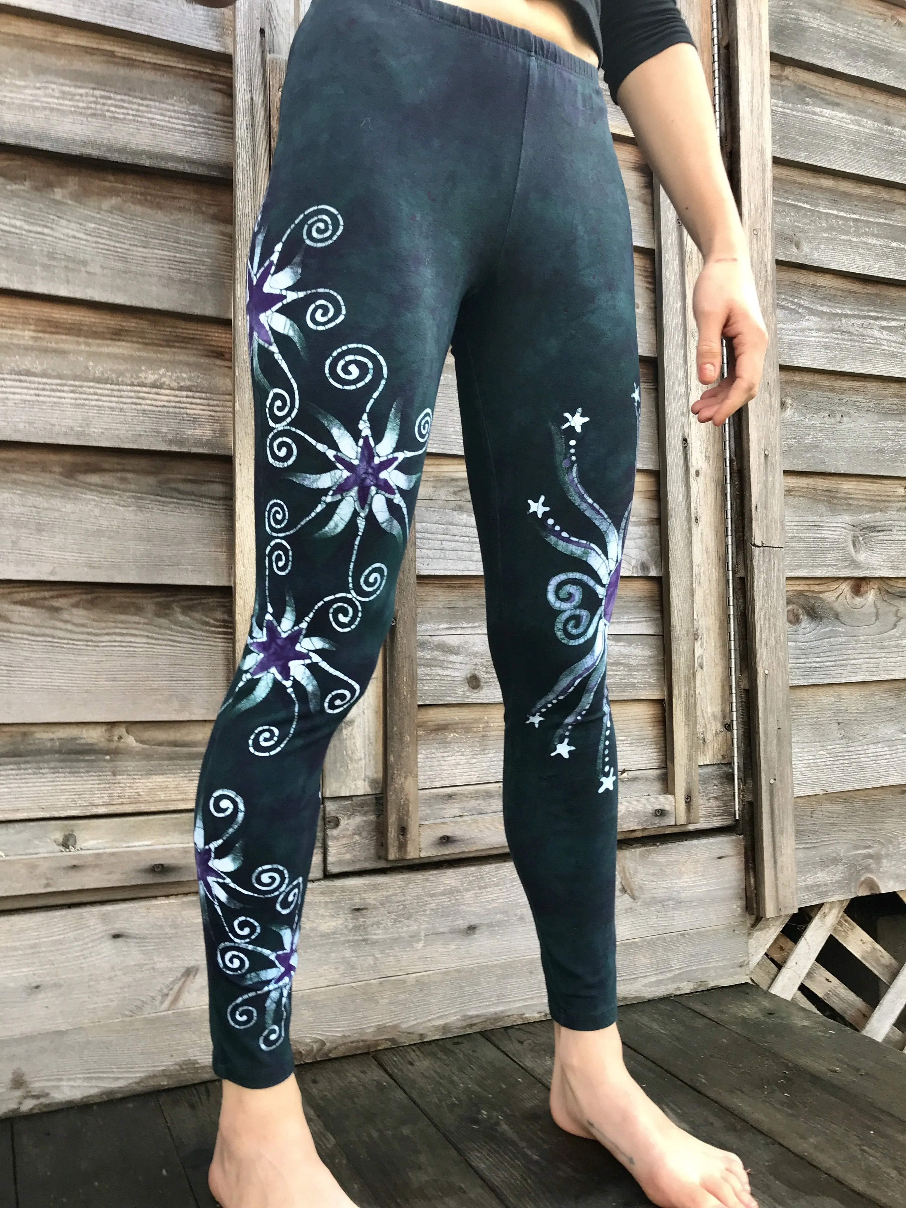 Teal and Purple Stars Batikwalla Leggings