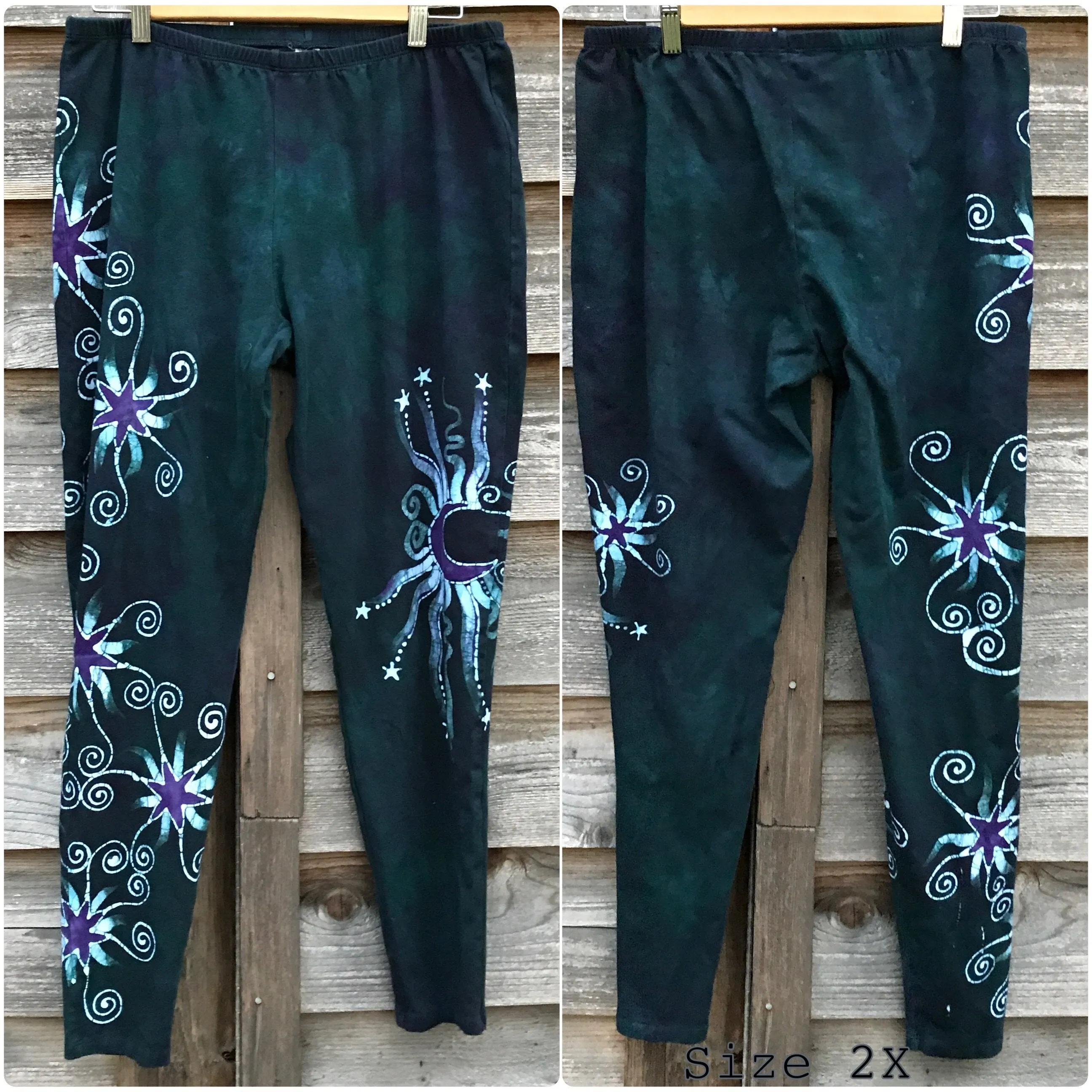 Teal and Purple Stars Batikwalla Leggings