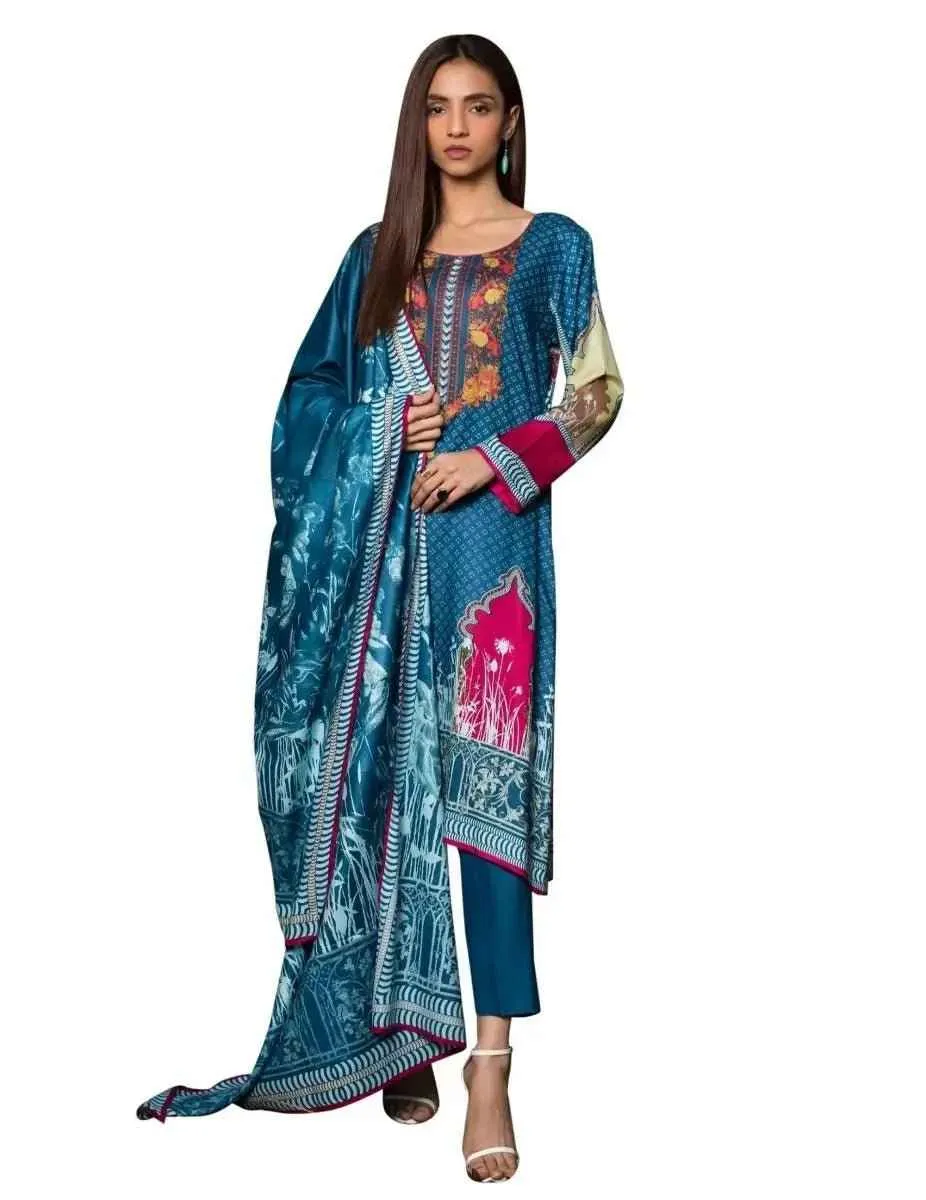 Unstitched Linen Printed Pakistani Dresses for Women - Three Piece Linen Suit