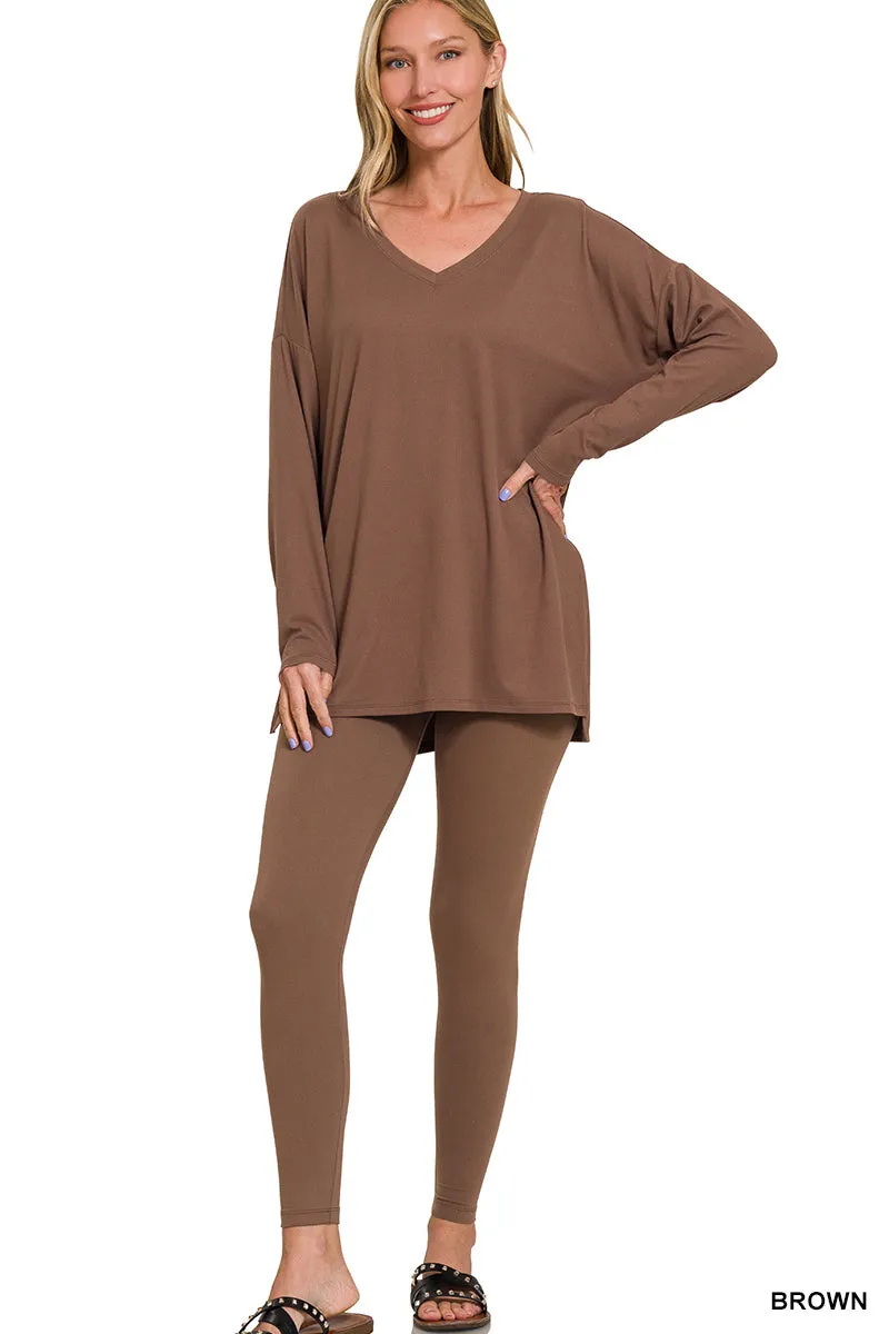 V-Neck Brushed Microfiber Loungewear Set (8 Options)