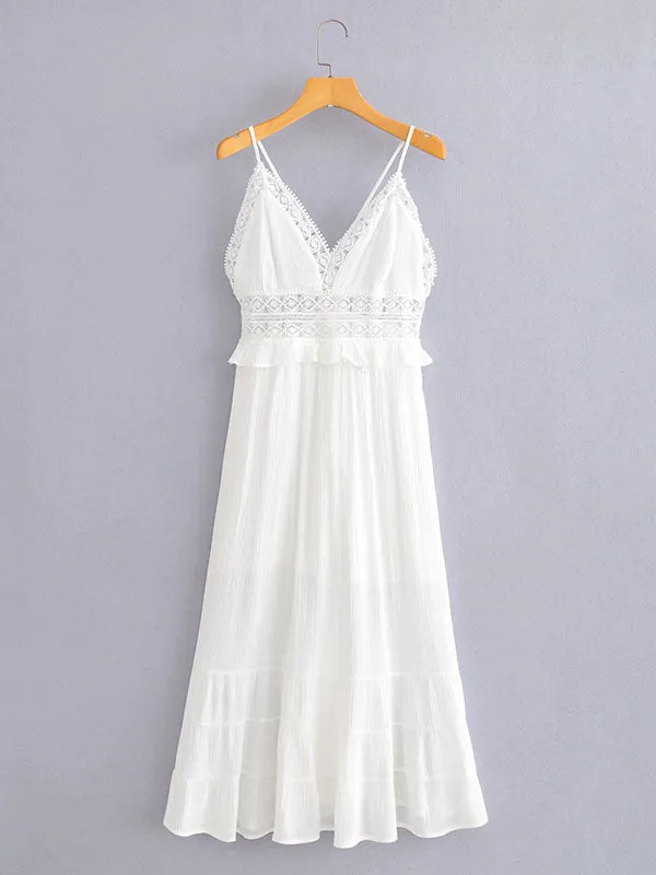 V-Neck Lace Slip Maxi Dress